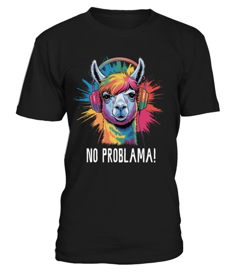 No Problama Llama Music Teens Rainbow Retro Alpaka T-Shirt Unisex