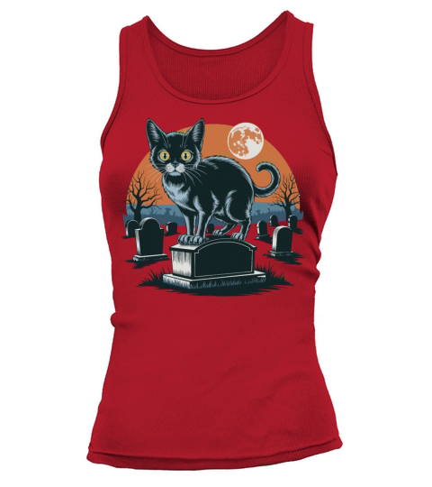 Halloween Black Cat In Cemetery Full Moon Tank top Woman