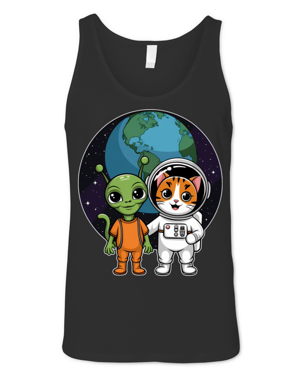 Alien And Cat Funny Cat Selfie With Ufos Kawaii Unisex Jersey Tank