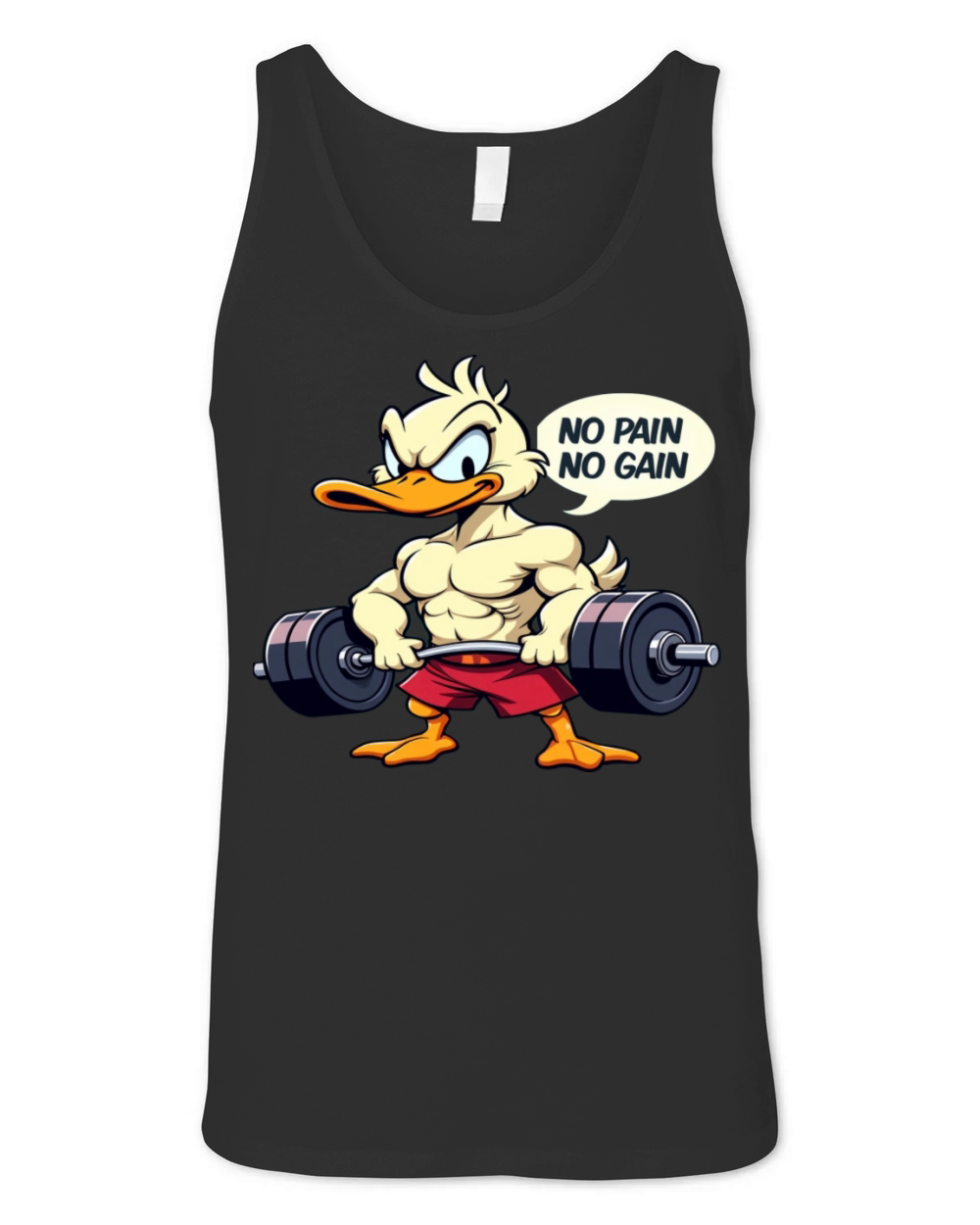 Buff Duck No Pain No Gain Gym Workout Cartoon Unisex Jersey Tank