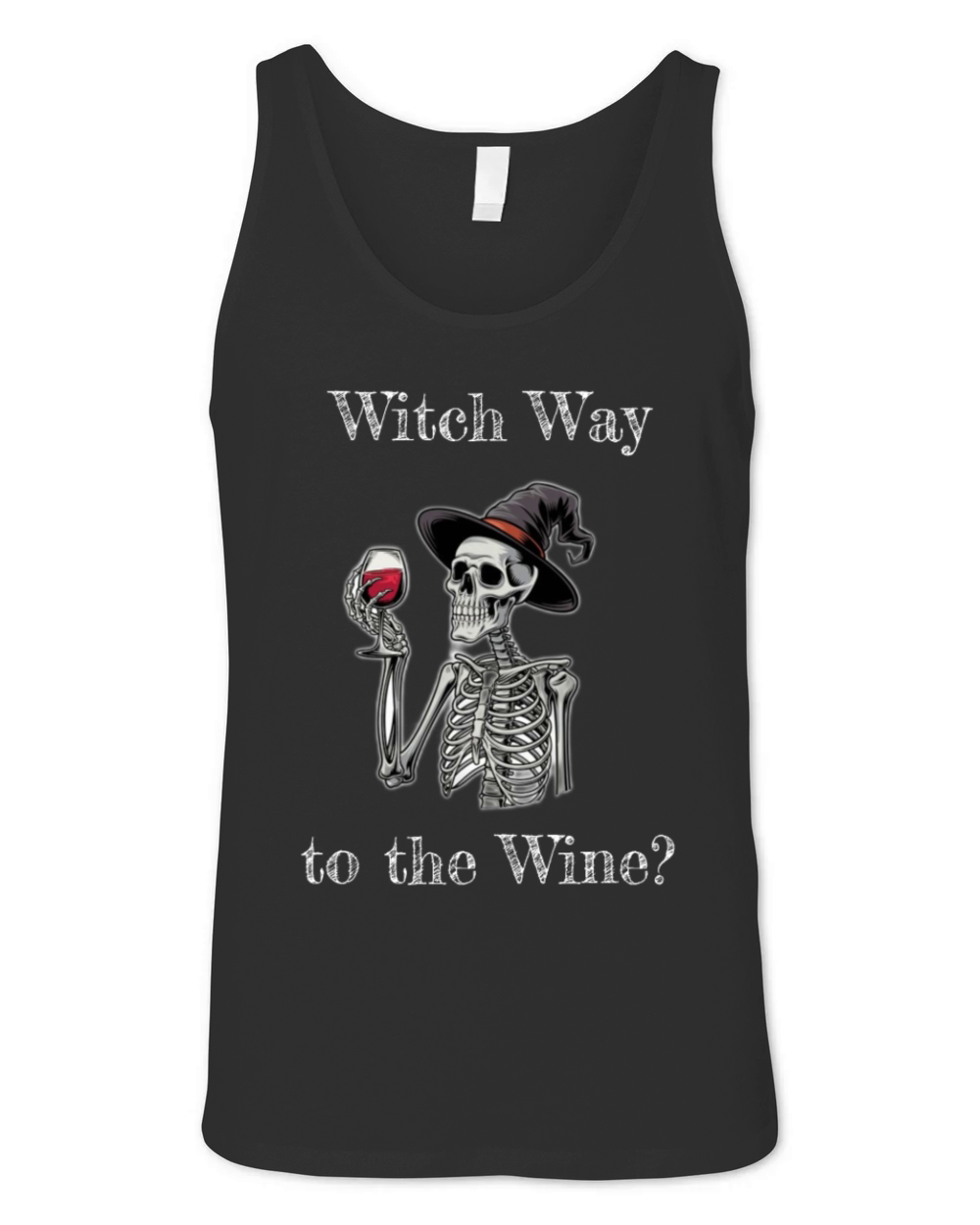 Witch Way to the Wine Halloween skeleton quote Unisex Jersey Tank
