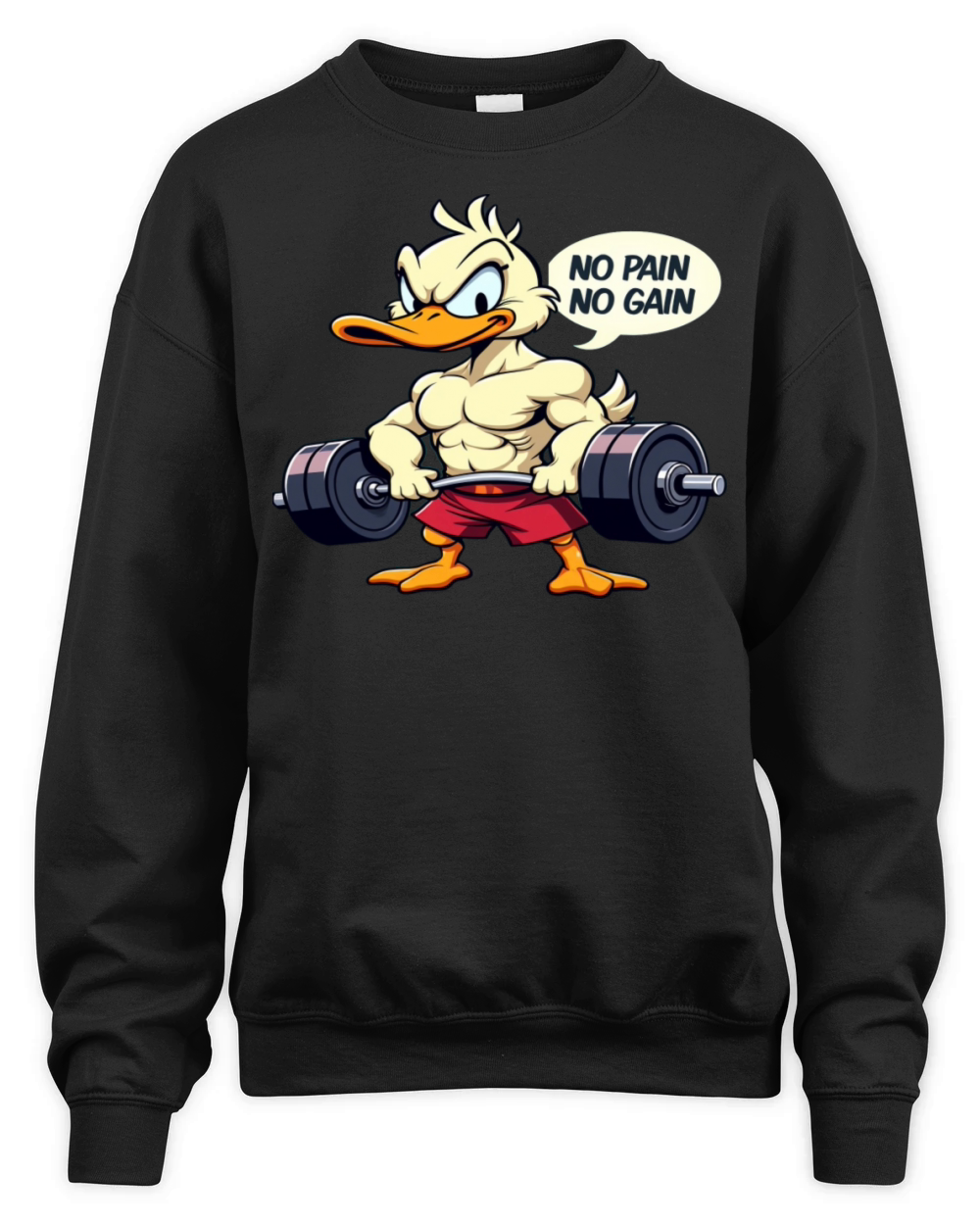 Buff Duck No Pain No Gain Gym Workout Cartoon Unisex Premium Crewneck Sweatshirt