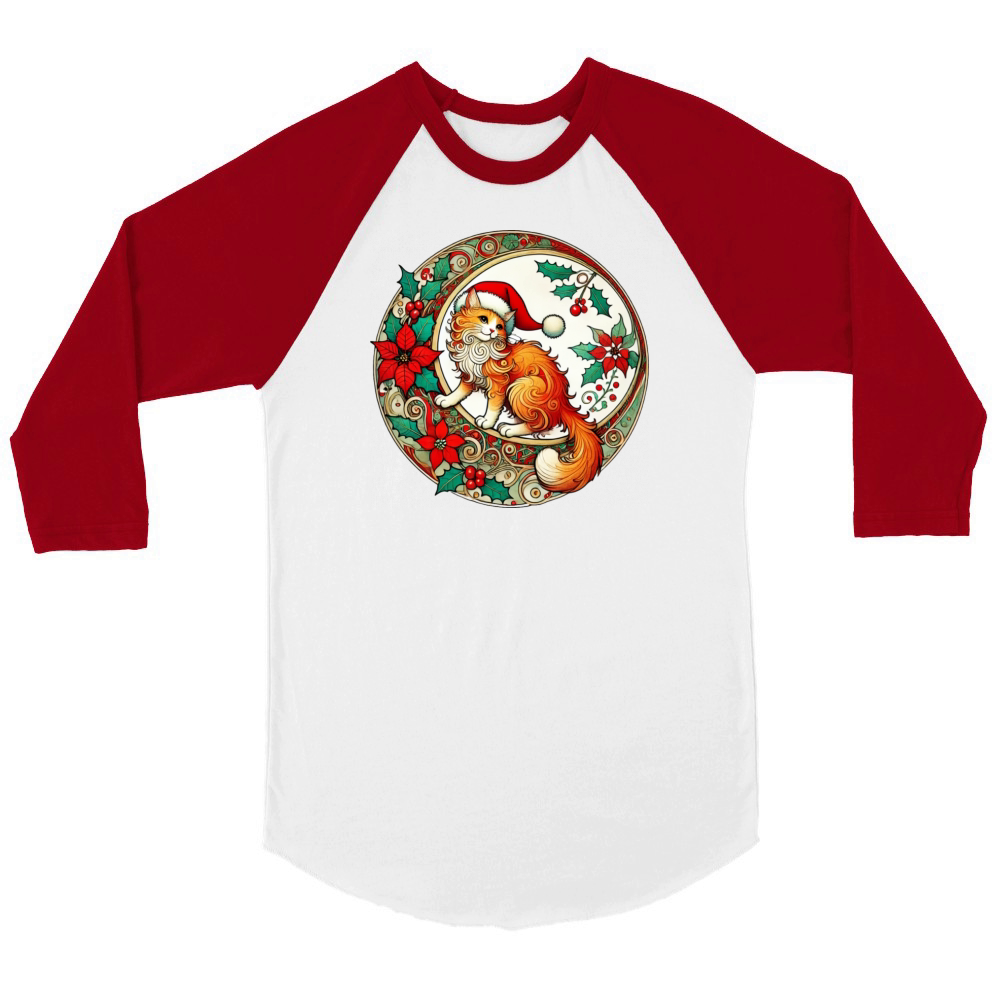 Christmas Cat Unisex ¾ sleeve Raglan T-shirt