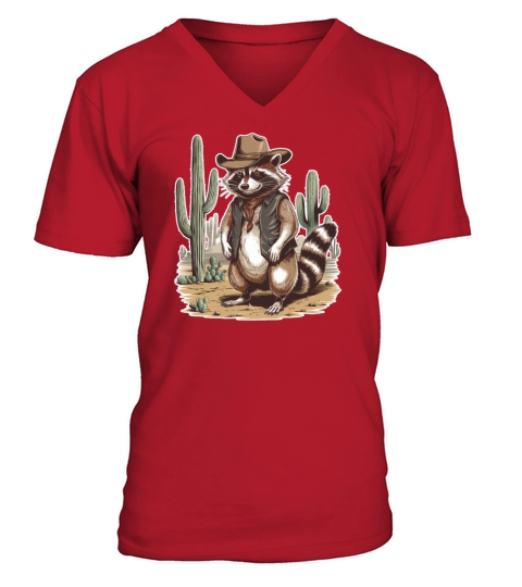 Vintage Racoon Cowboy Racoon Western V-Neck T-shirt