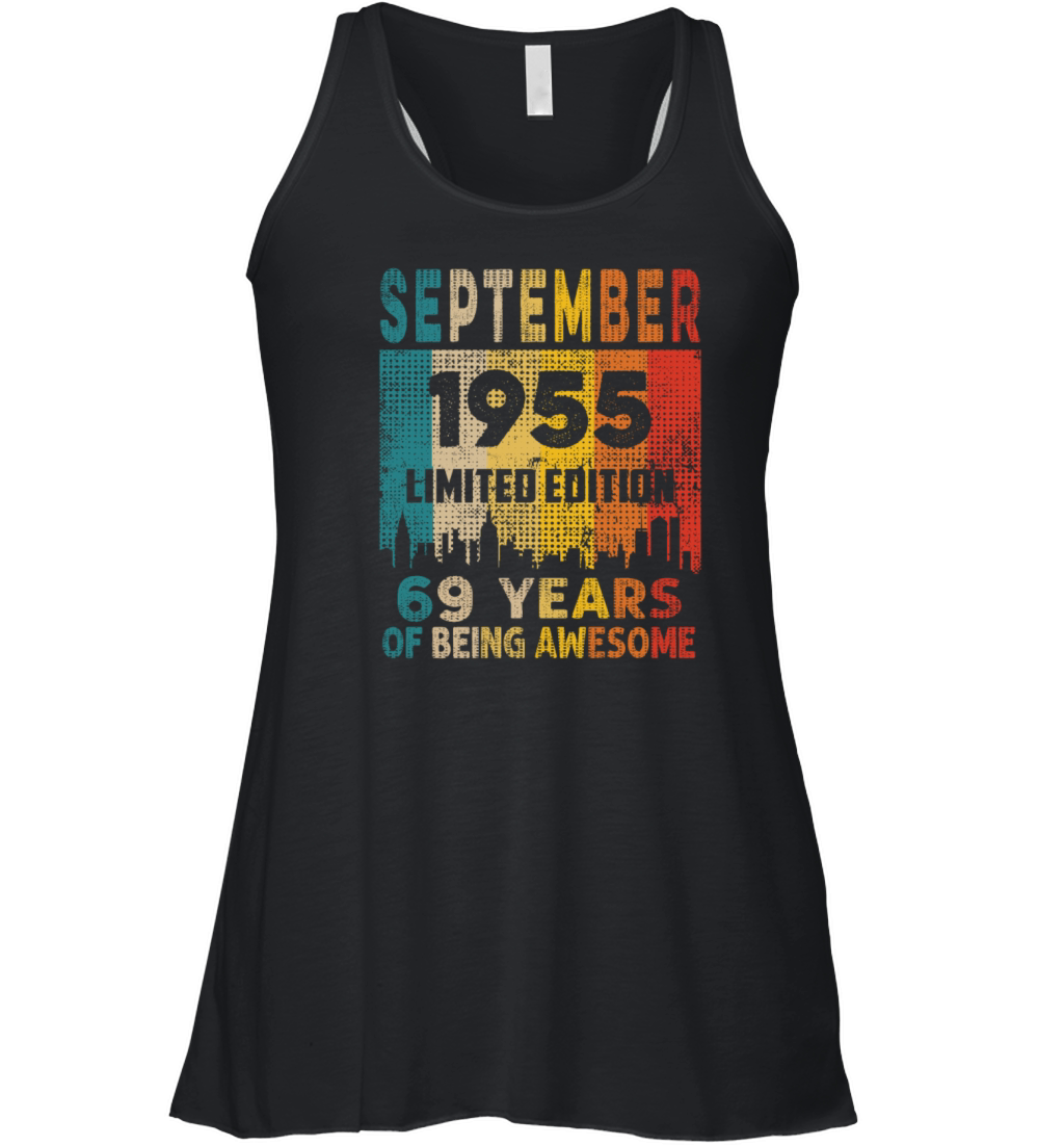Born in SEPTEMBER 1955 Vintage 69th Birthday Gift Women's Flowy Tank Top