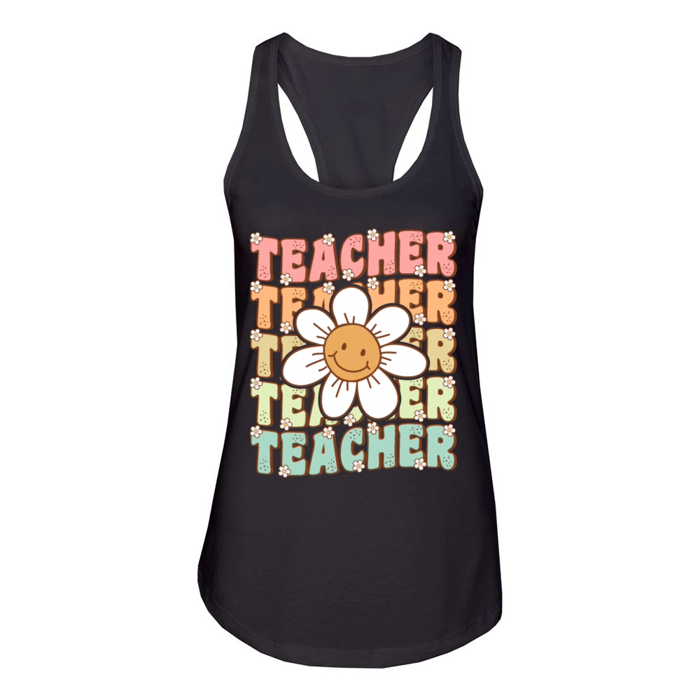 Groovy Teacher Cute Daisy Flower Back to School Women's Racerback Tank