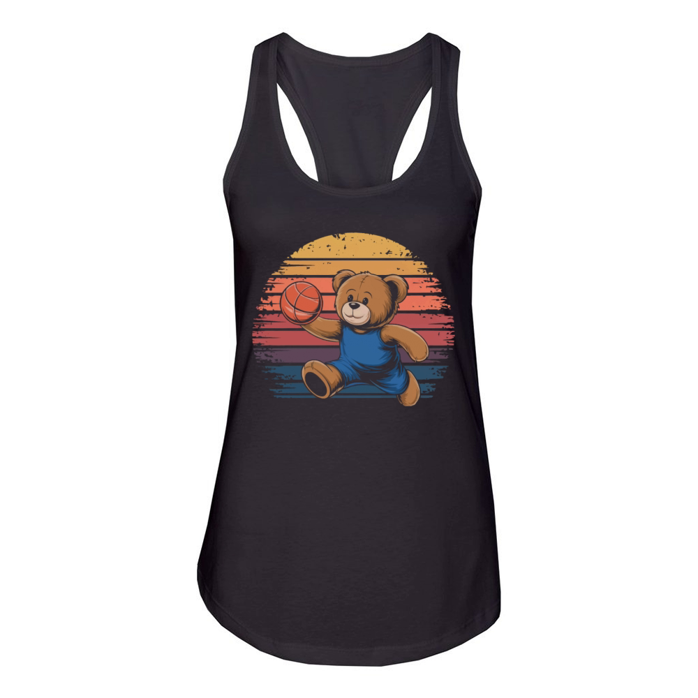 Teddy bear plays basketball vintage Women's Racerback Tank