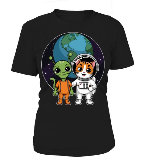 Alien And Cat Funny Cat Selfie With Ufos Kawaii Women's T-Shirt