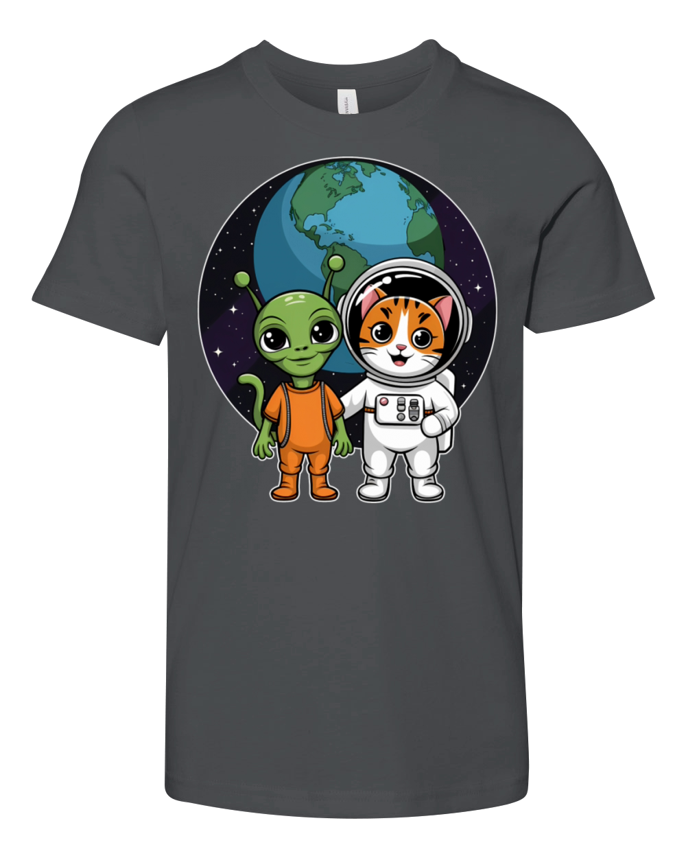 Alien And Cat Funny Cat Selfie With Ufos Kawaii Youth Unisex Jersey Tee
