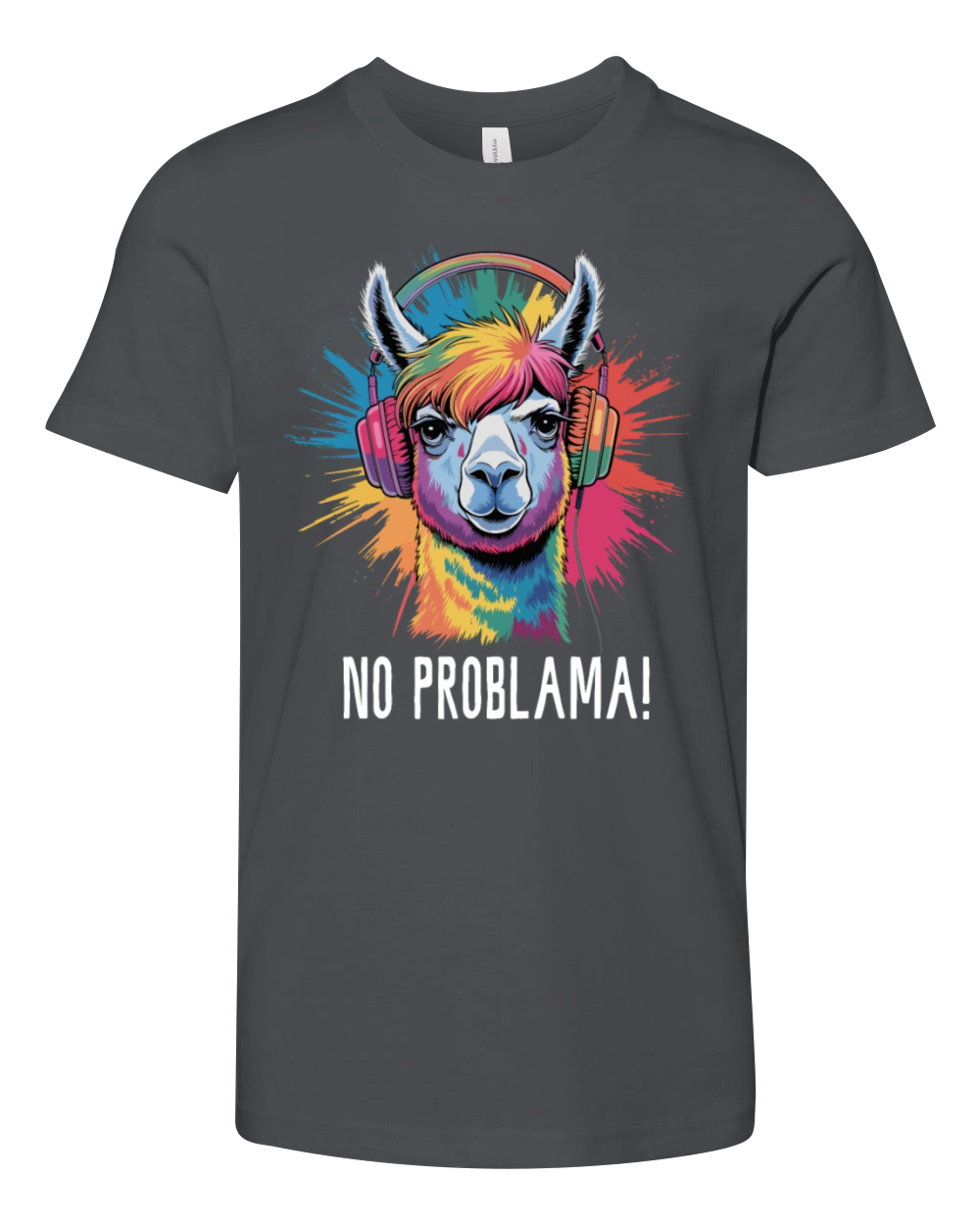 No Problama Llama Music Teens Rainbow Retro Alpaka Youth Unisex Jersey Tee