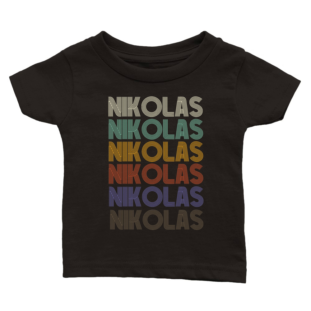 NIKOLAS First Name Retro Pattern Vintage Stylet Classic Baby Crewneck T-shirt
