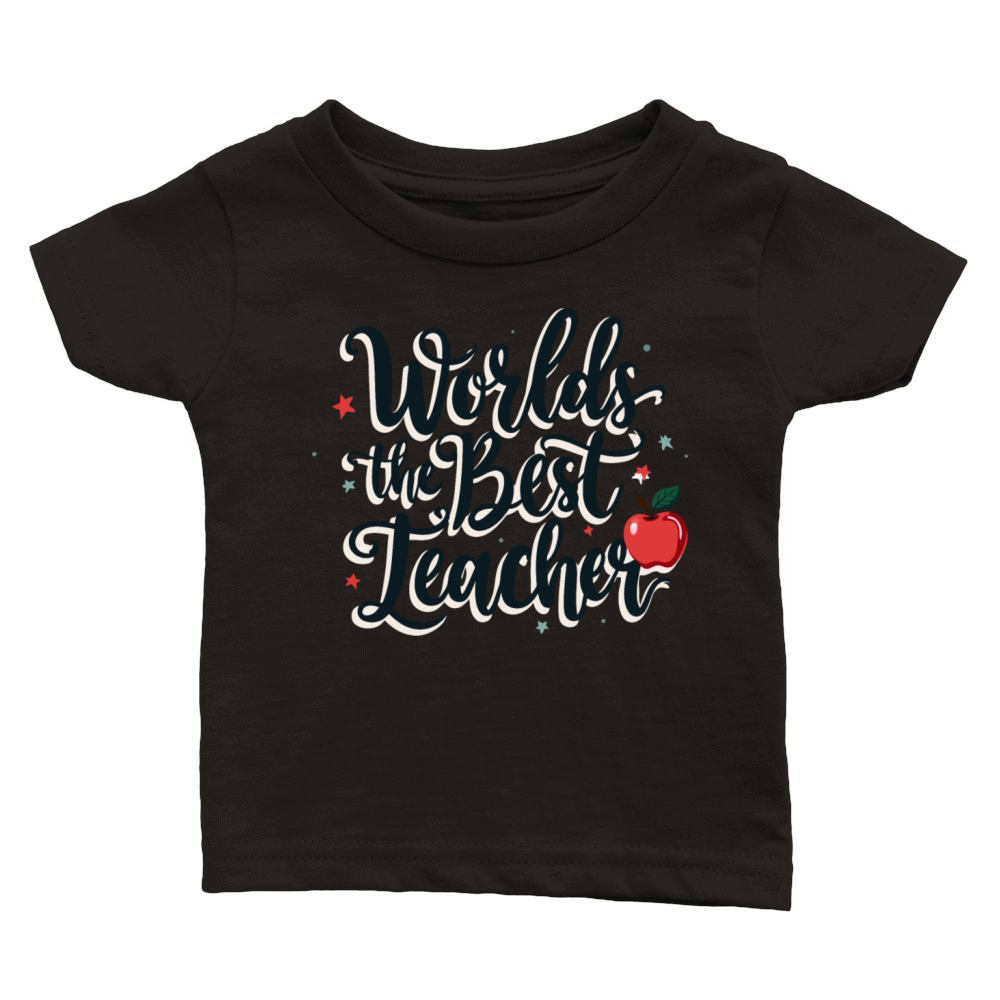 Worlds Best Teacher Hand-Lettered with Stars Classic Baby Crewneck T-shirt