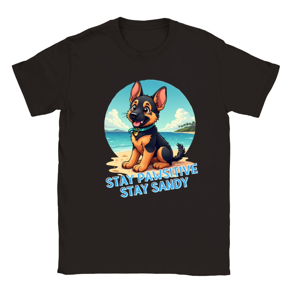 "Stay Pawsitive Stay Sandy" Cute Beach Dog Design Classic Kids Crewneck T-shirt
