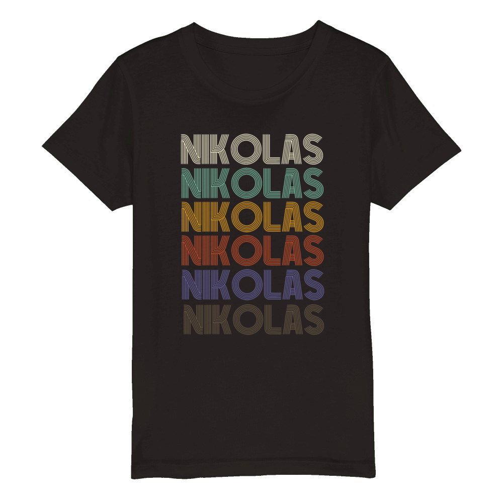 NIKOLAS First Name Retro Pattern Vintage Stylet Organic Kids Crewneck T-shirt
