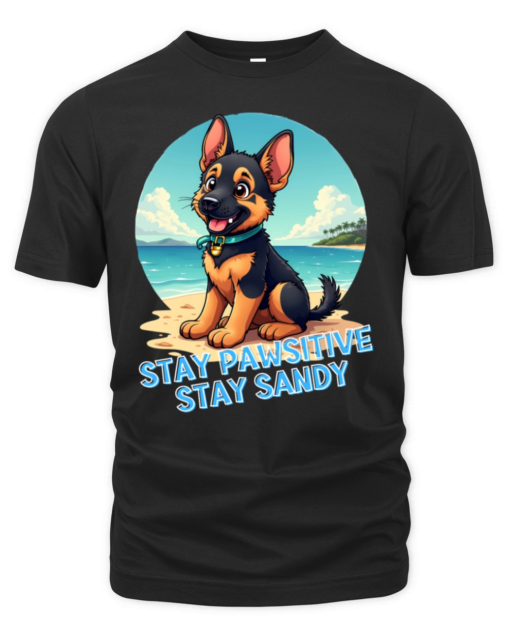 "Stay Pawsitive Stay Sandy" Cute Beach Dog Design Organic Unisex T-shirt