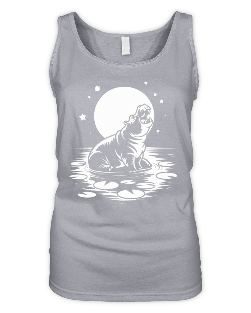 Funny Hippo Howling at Moon Animal Lover Graphic Organic Women's Tank Top