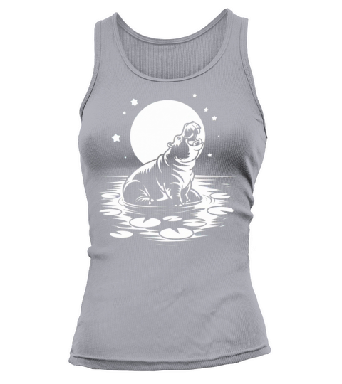 Funny Hippo Howling at Moon Animal Lover Graphic Tank top Woman