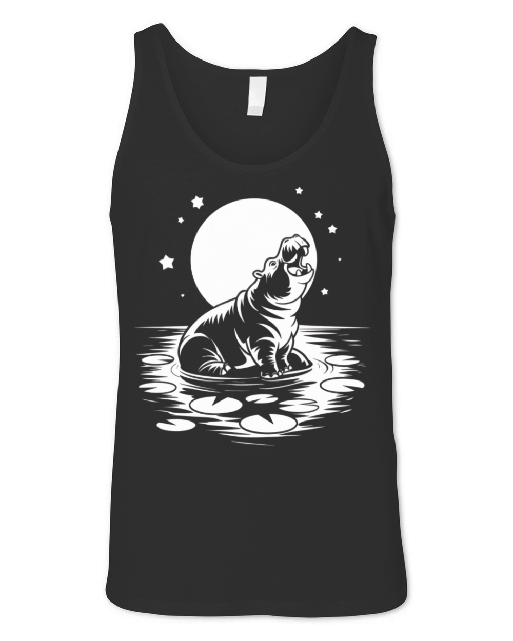Funny Hippo Howling at Moon Animal Lover Graphic Unisex Jersey Tank