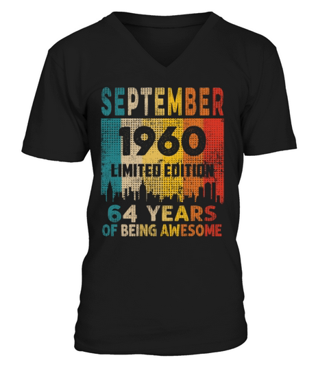 Born in SEPTEMBER 1960 Vintage 64th Birthday Gift V-Neck T-shirt