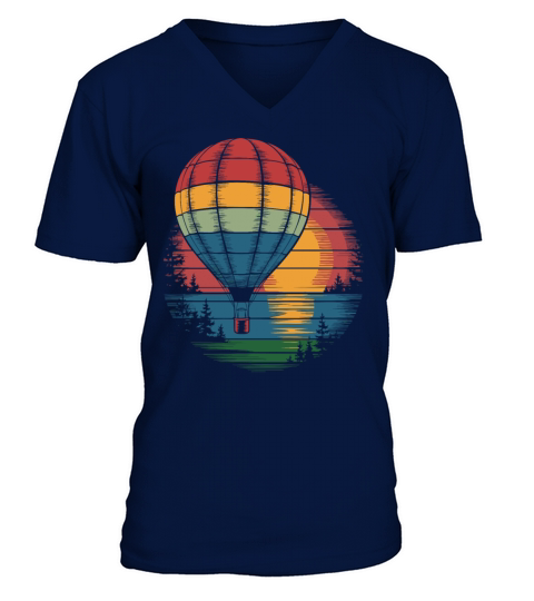 Hot Air Balloon Retro Sunset Adventure V-Neck T-shirt