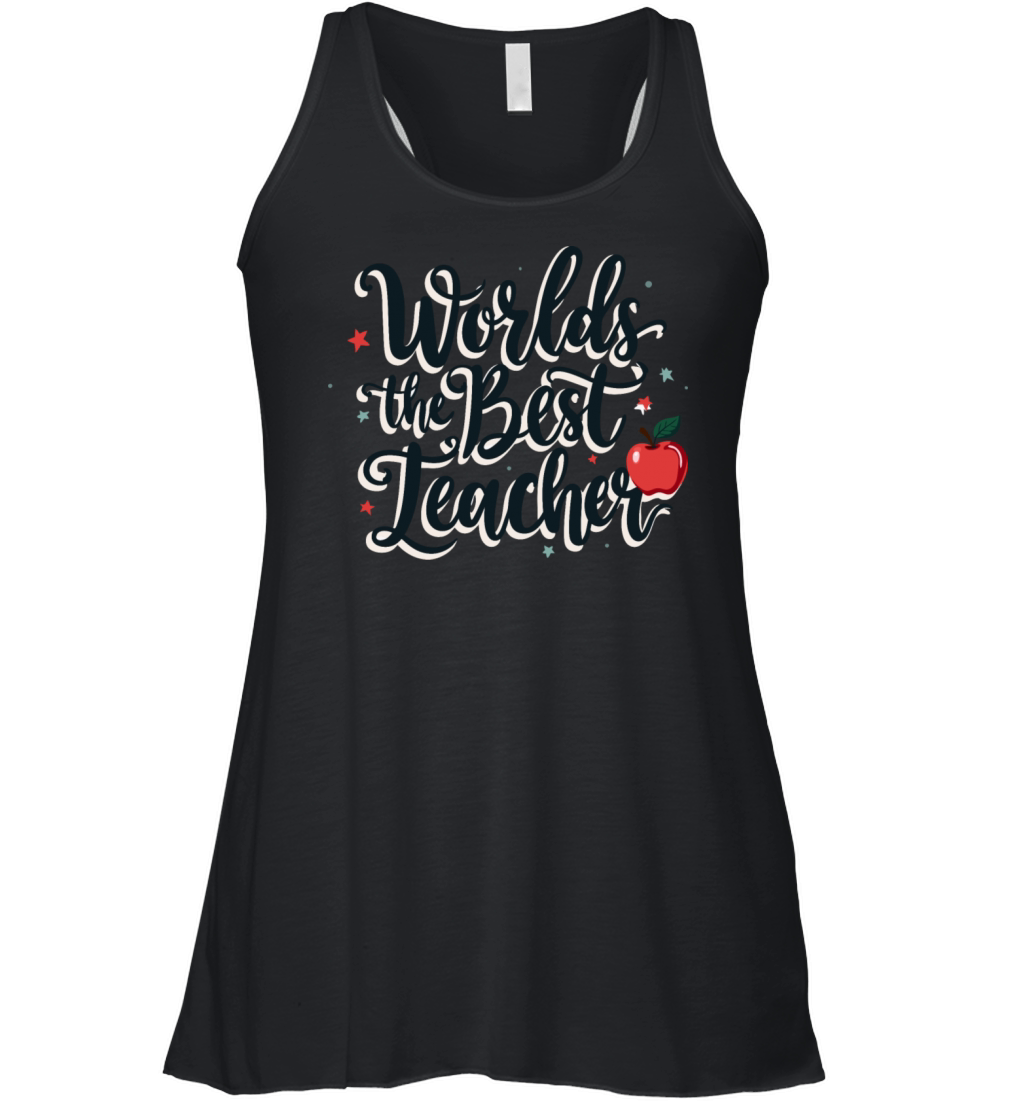 Worlds Best Teacher Hand-Lettered with Stars Women's Flowy Tank Top
