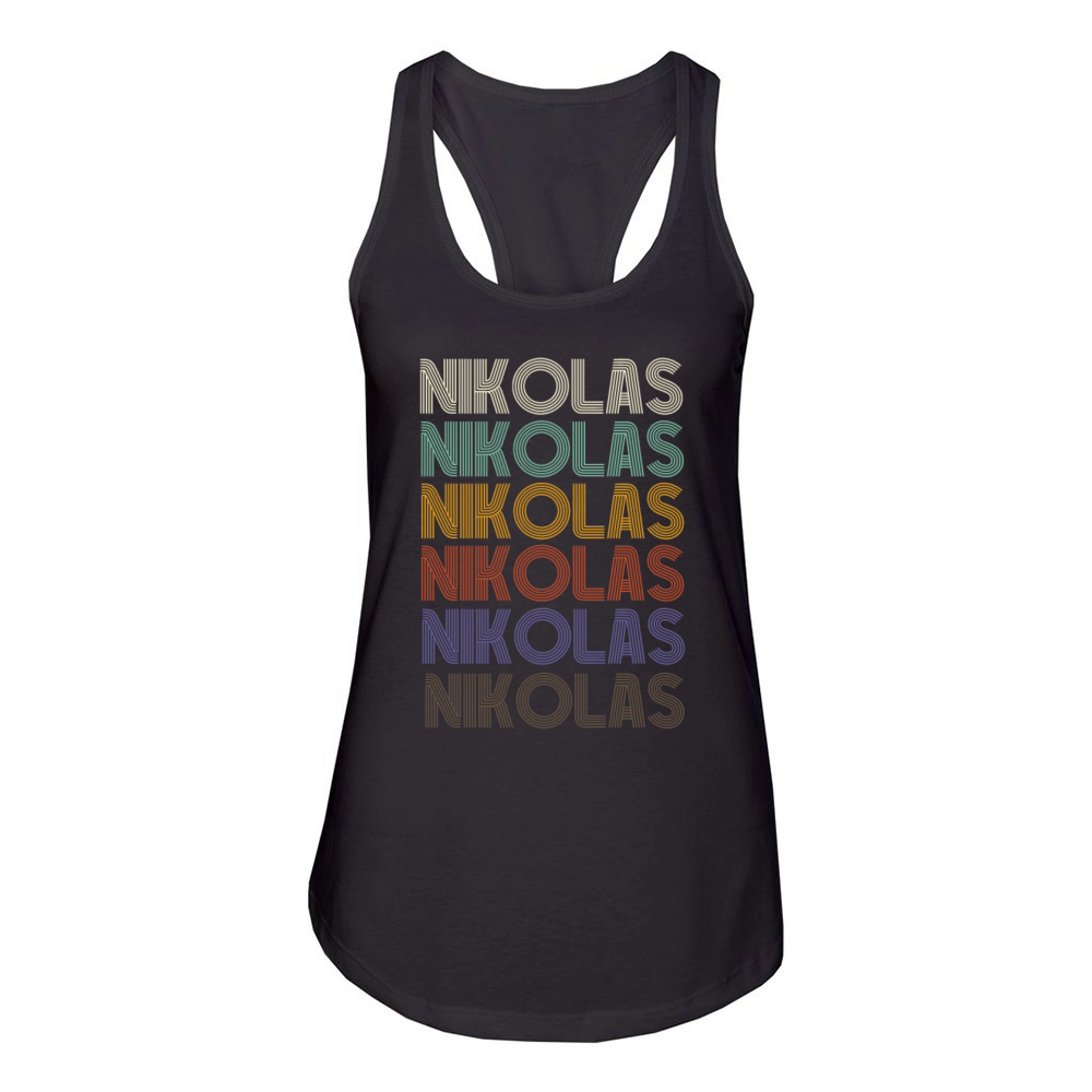 NIKOLAS First Name Retro Pattern Vintage Stylet Women's Racerback Tank