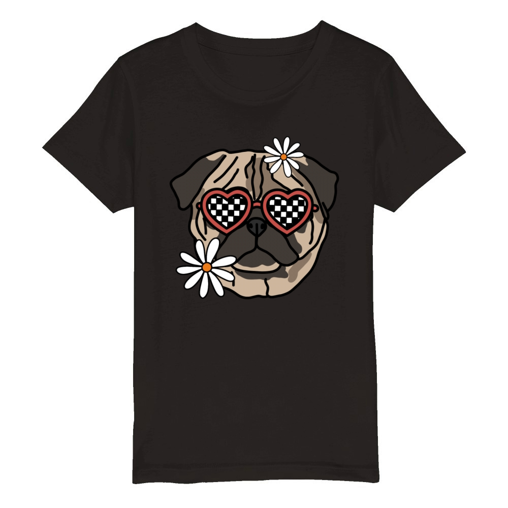 Pug retro Dog Organic Kids Crewneck T-shirt