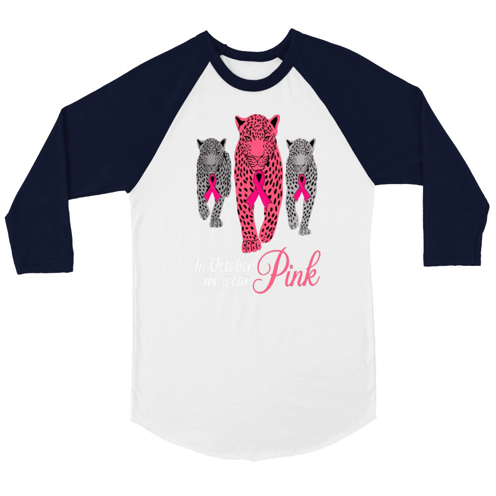 Leopard Cats Wearing PInk Ribbons Unisex ¾ sleeve Raglan T-shirt