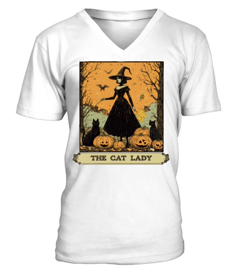 Vintage Halloween Witch with pumpkin Poster design V-Neck T-shirt
