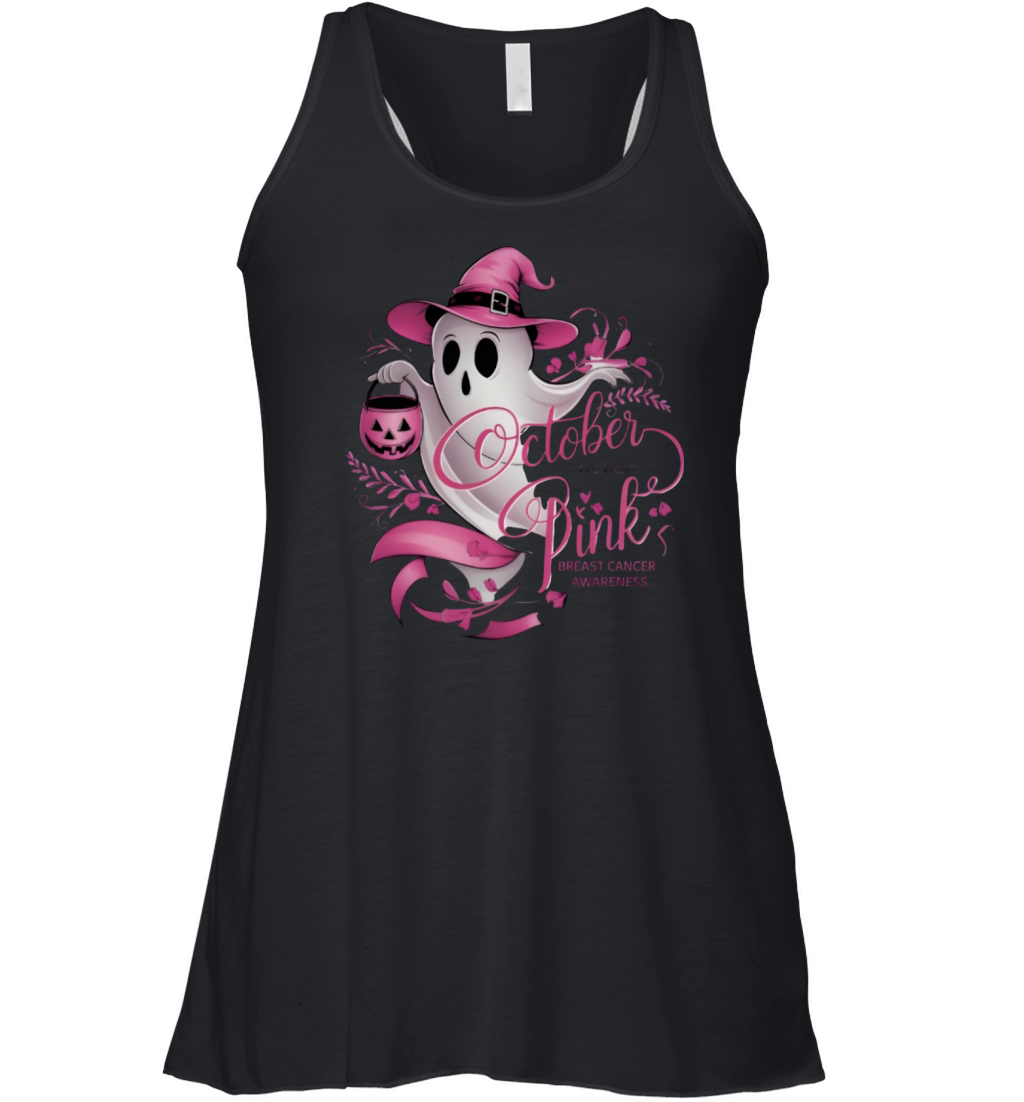 Retro Ghost In October We Wear Pink Breast Cancer Women's Flowy Tank Top