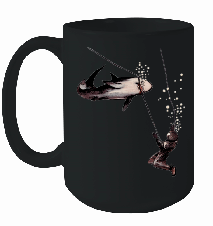 Shark Attack on a Vintage Helmet Diving Diver URM Ceramic Mug