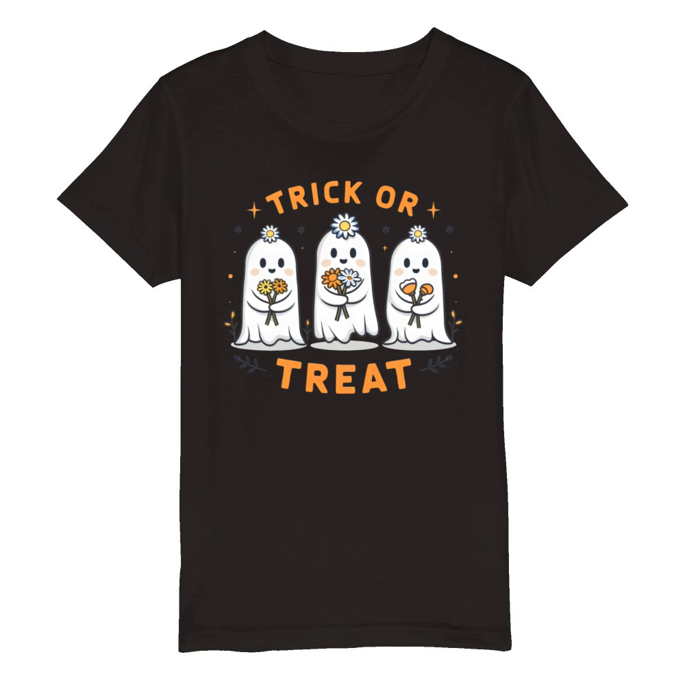 3 Ghosts Cute Halloween Trick or Treat Organic Kids Crewneck T-shirt