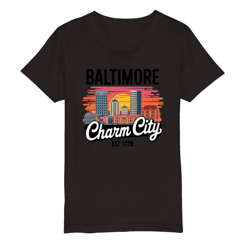 Baltimore Charm City Skyline Organic Kids Crewneck T-shirt