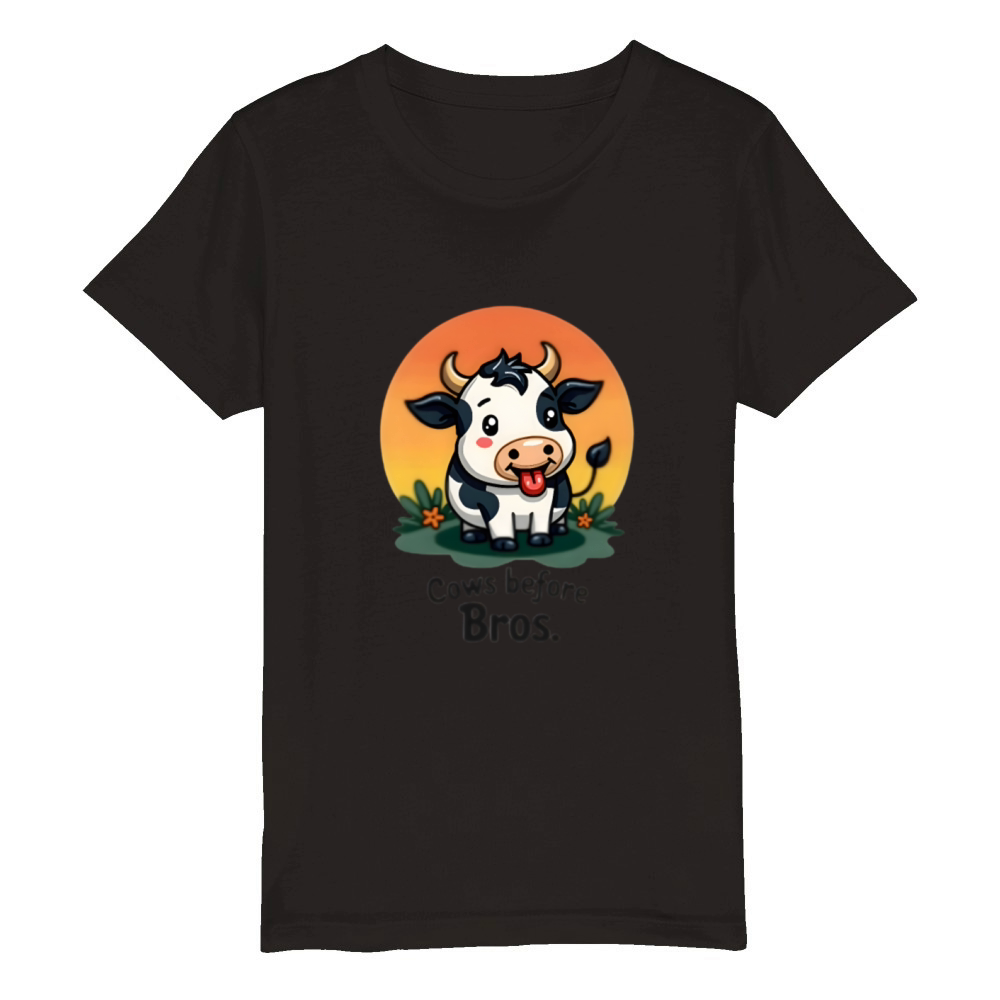 Cows Before Brows Funny Quote Organic Kids Crewneck T-shirt
