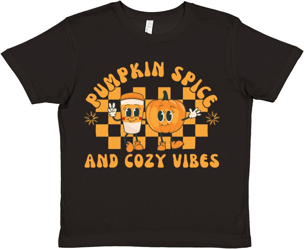 Pumpkin Spice and Cozy Vibes Retro Fall Design Premium Kids Crewneck T-shirt