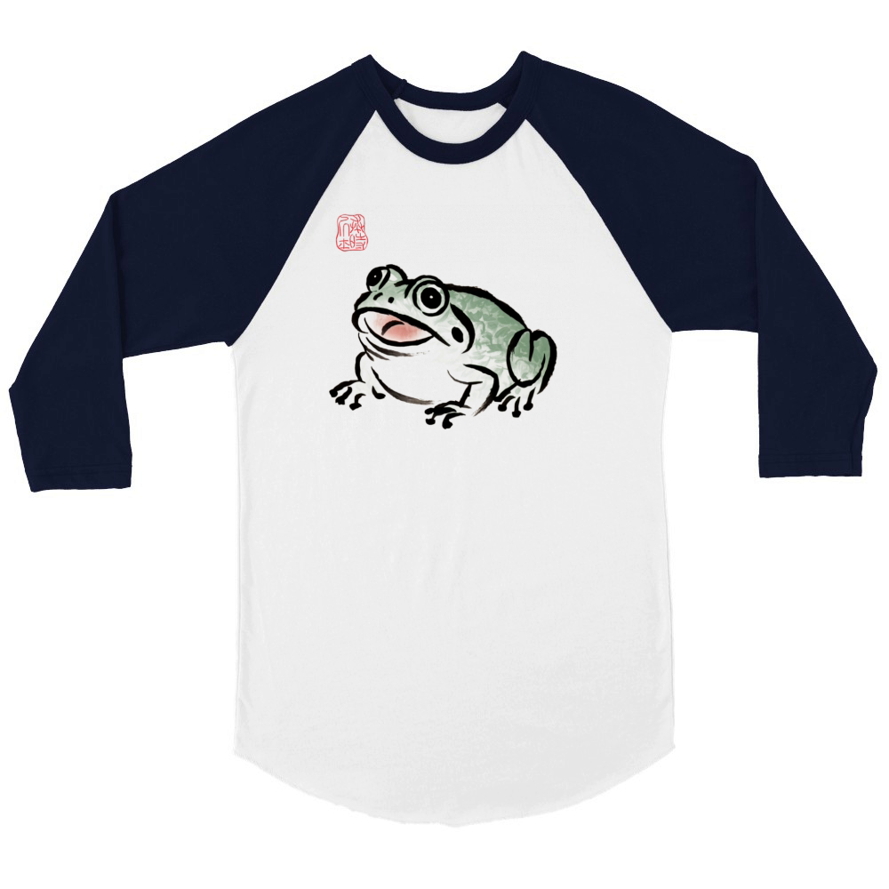 Grumpy Frog Illustration - Funny Animal Art Unisex ¾ sleeve Raglan T-shirt