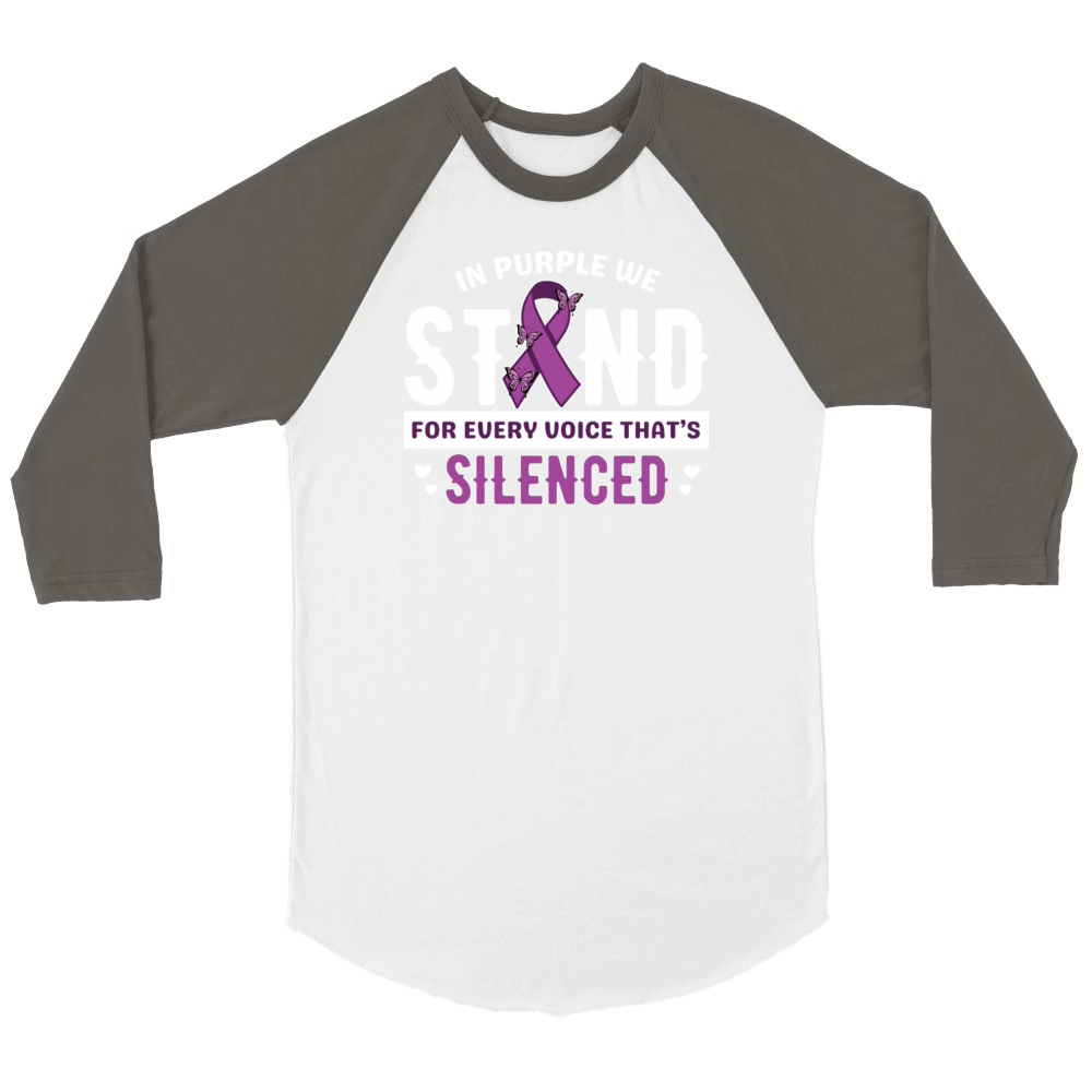 Purple ribbon Violence Awareness shirt design Unisex ¾ sleeve Raglan T-shirt