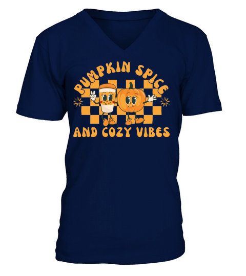 Pumpkin Spice and Cozy Vibes Retro Fall Design V-Neck T-shirt