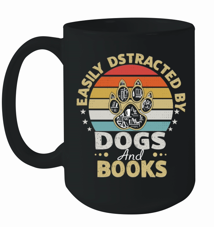 Easily Distracted By Dogs And Books Retro Vintage Ceramic Mug