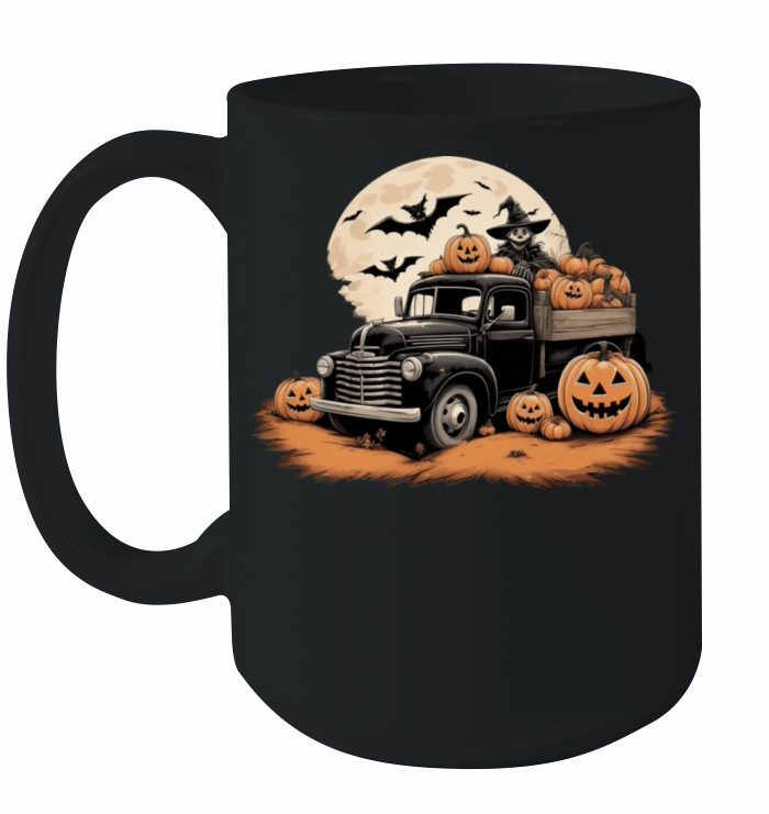 spooky halloween Vintage Truck pumpkin bats Ceramic Mug