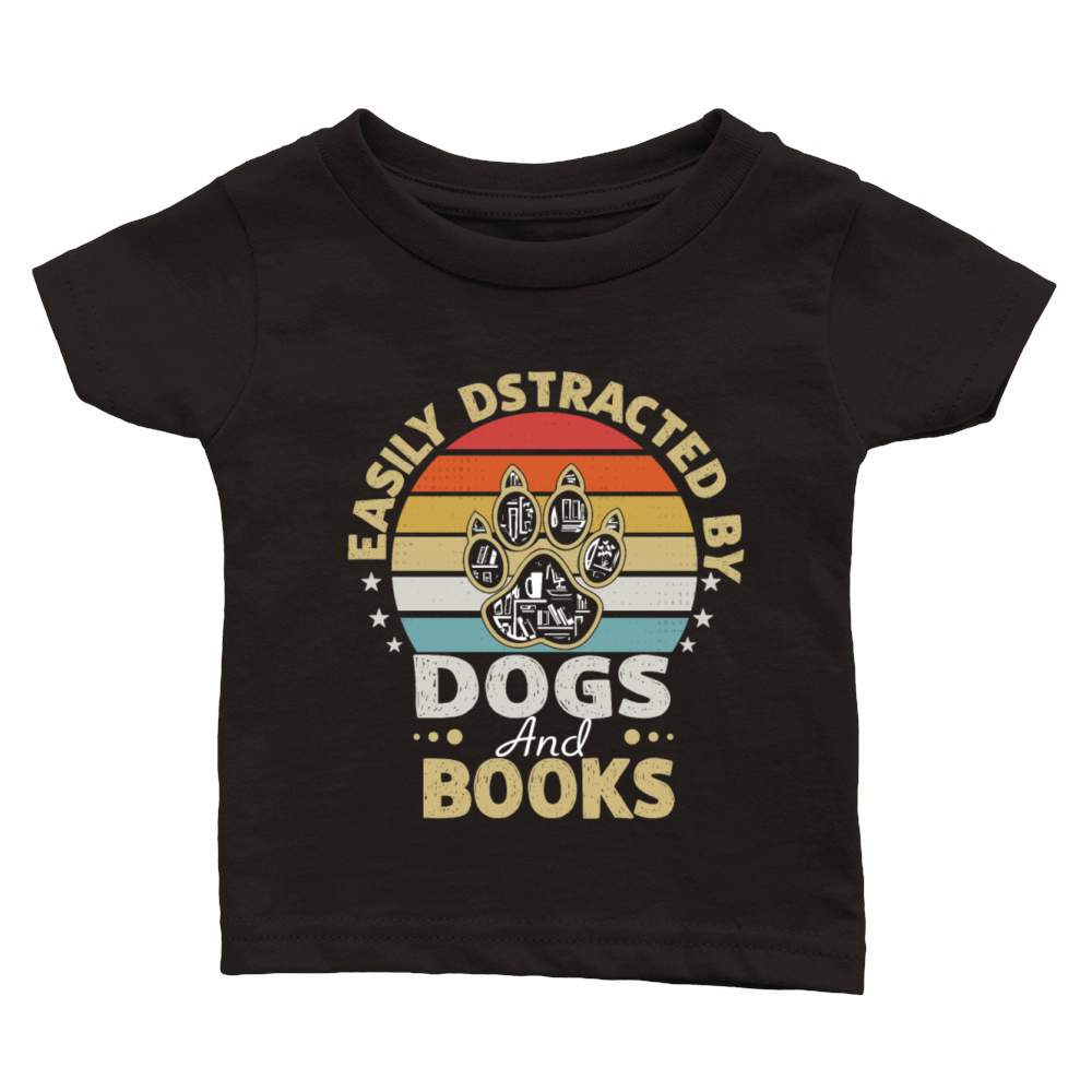 Easily Distracted By Dogs And Books Retro Vintage Classic Baby Crewneck T-shirt
