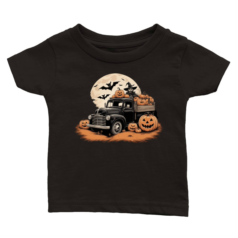 spooky halloween Vintage Truck pumpkin bats Classic Baby Crewneck T-shirt