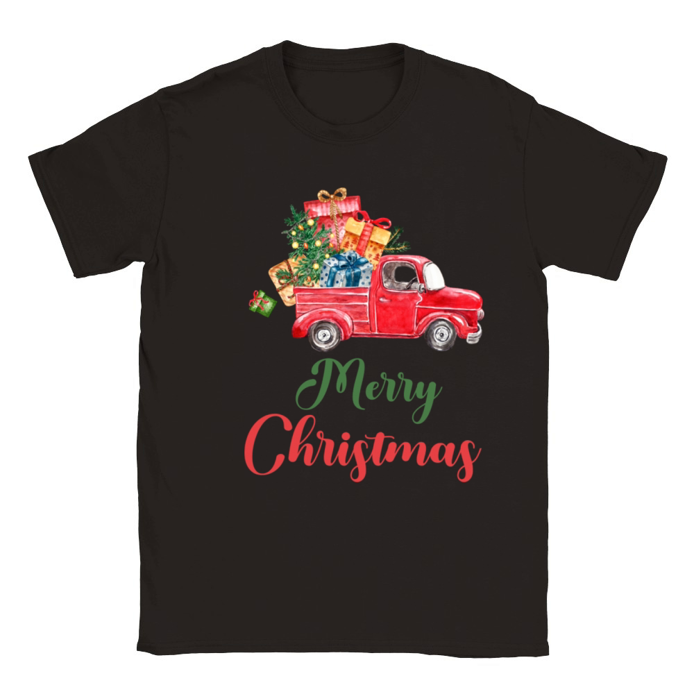 Merry Christmas with Gifts and Red Truck Classic Kids Crewneck T-shirt