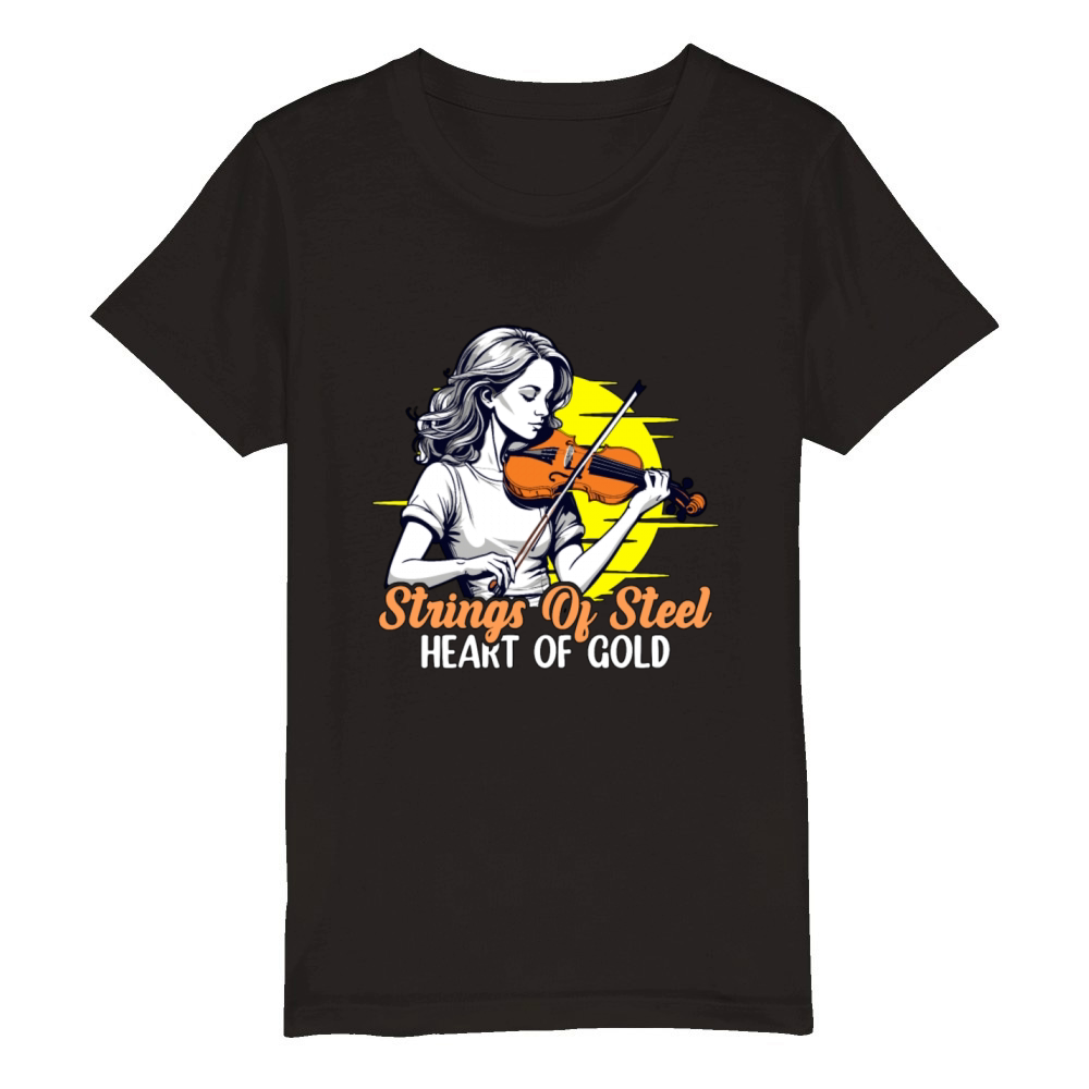 Fiddle Strings Of Steel Heart Of Gold Music Lover Organic Kids Crewneck T-shirt