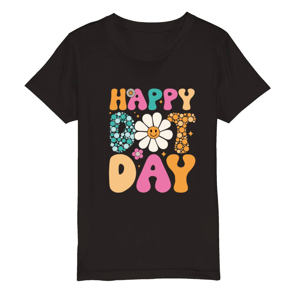 Happy Dot Day Hippie Flowers Smile Face Groovy Organic Kids Crewneck T-shirt