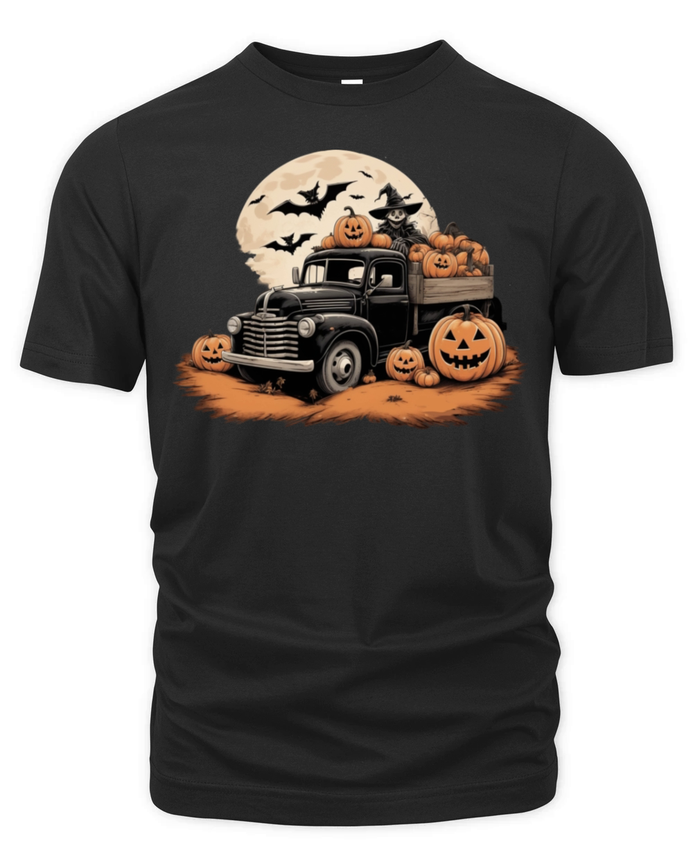 spooky halloween Vintage Truck pumpkin bats Organic Unisex T-shirt