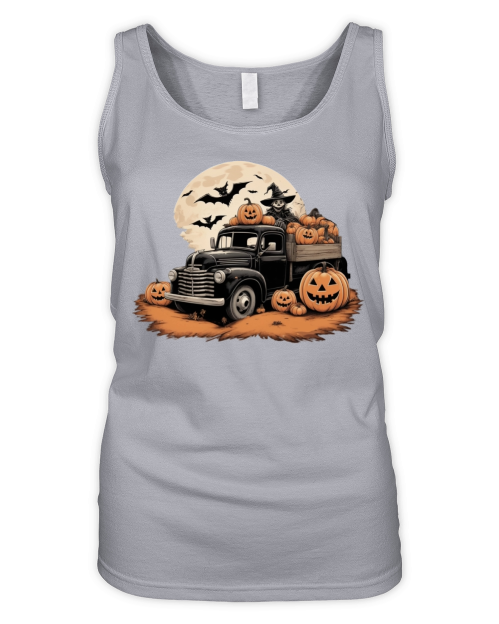 spooky halloween Vintage Truck pumpkin bats Organic Women's Tank Top