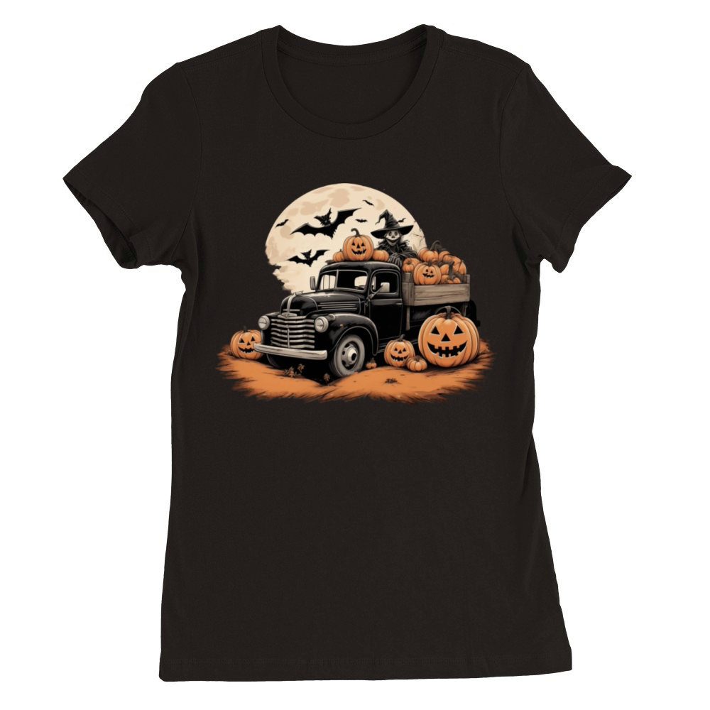 spooky halloween Vintage Truck pumpkin bats Premium Womens Crewneck T-shirt