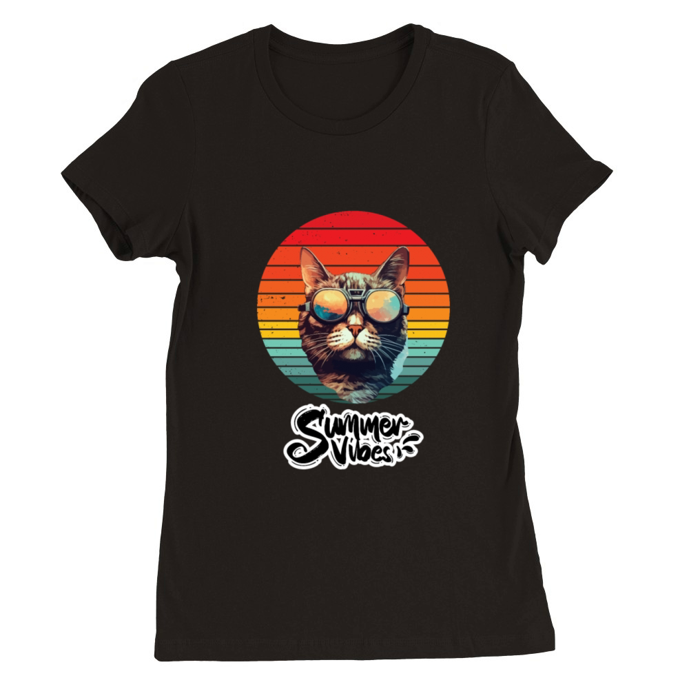 Summer Vibes Vintage Cat Premium Womens Crewneck T-shirt