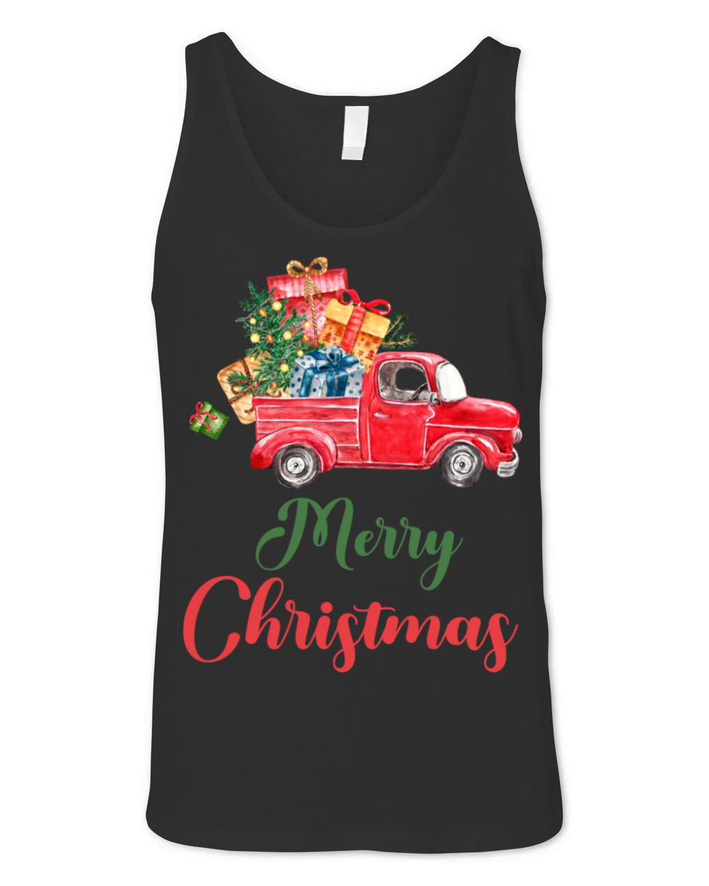Merry Christmas with Gifts and Red Truck Unisex Jersey Tank